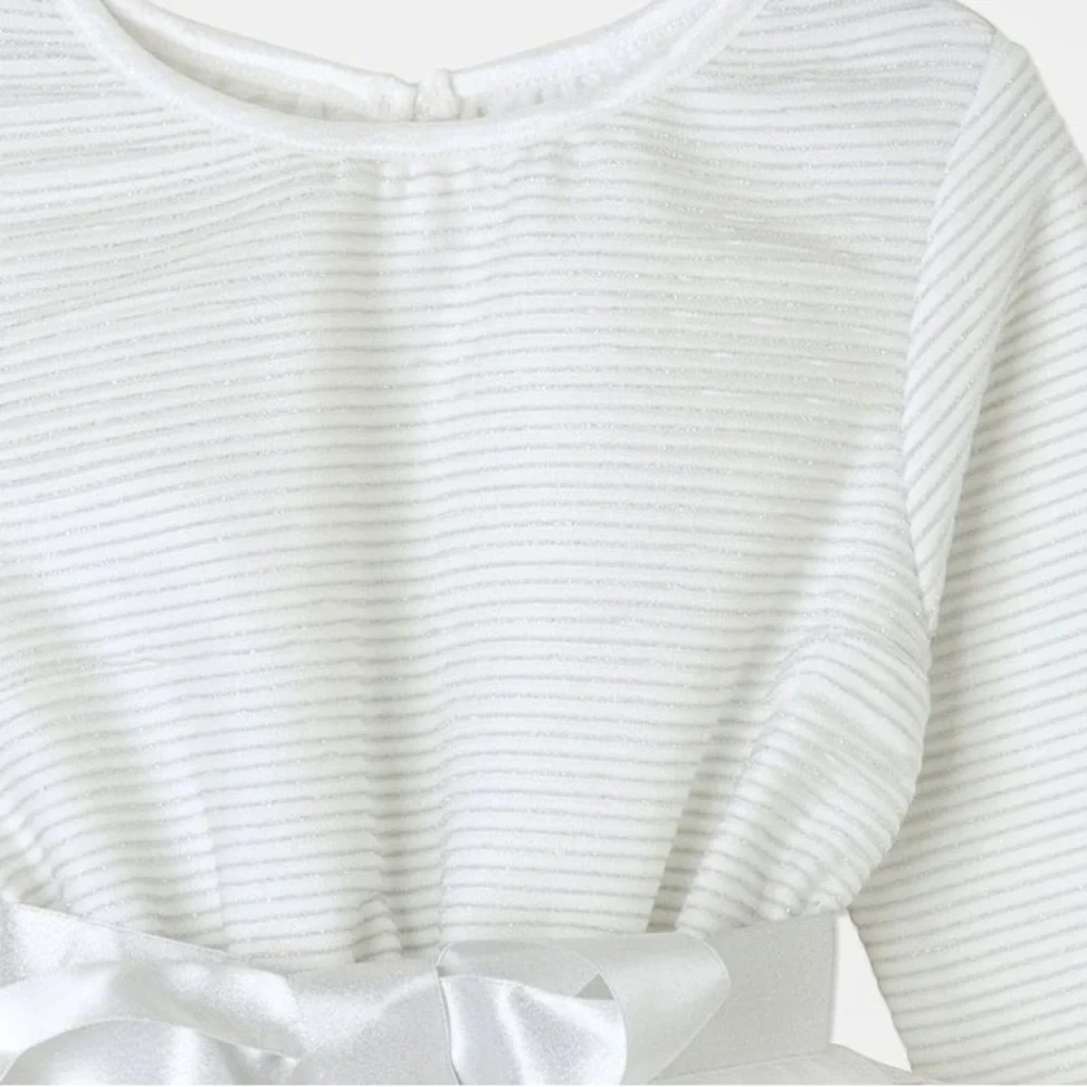 NWOT ORIGAMI Evie Long Sleeve Lurex Stripe Tutu Dress WHITE - Picture 4 of 14